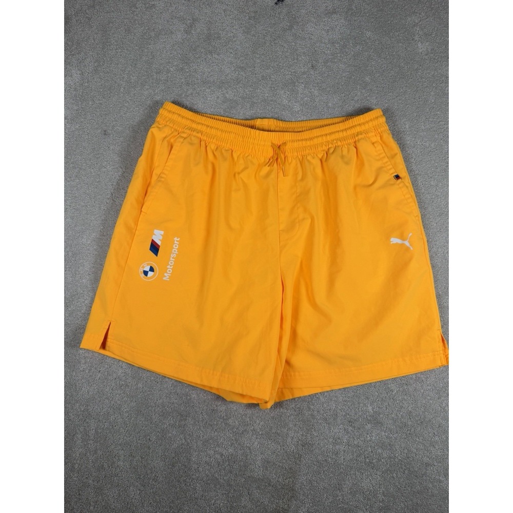PUMA BMW MOTORSPORT Sun Stream Yellow Fully Lined Shorts Mens Size XL Gym Casual